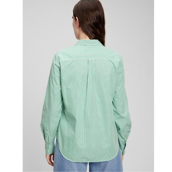 Gap Organic Cotton Perfect Shirt Green Stripe - Picture 2 of 16